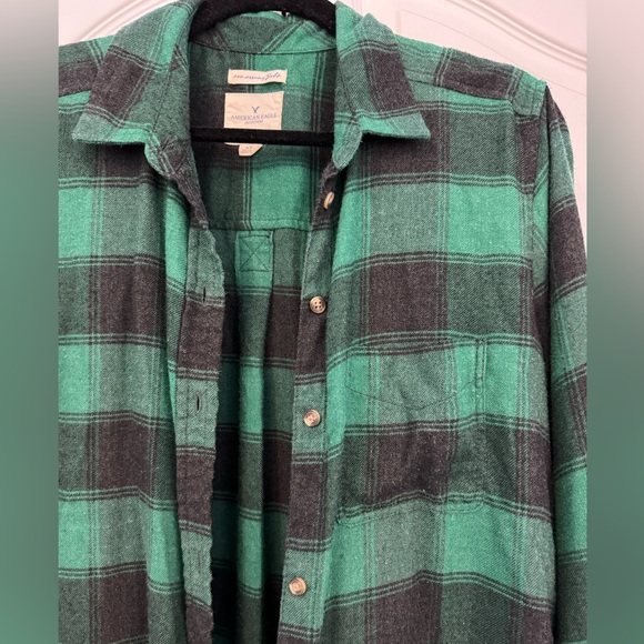 Green Buffalo plaid American Eagle Flannel - Picture 2 of 4